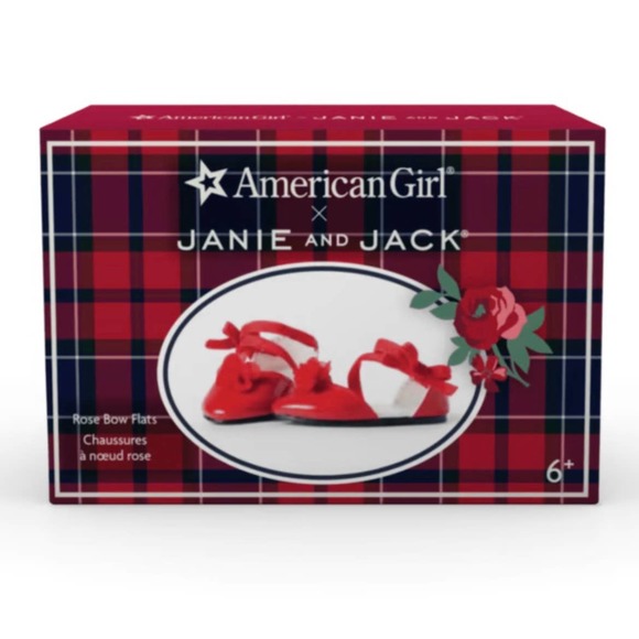 New American Girl RED FANCY SHOES 18" Doll Rose Flower Bow Flats Janie Jack BOX - Picture 5 of 6